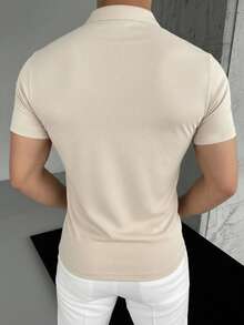 Men's Casual Solid Color Zipper Short Sleeve T-Shirt, Summer - Apricot - View 3