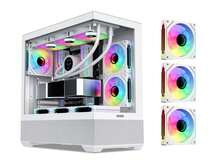 SAMA SV02 Dual USB3.0 And Type C Tempered Glass ATX Mid Tower Gaming PC Computer Case, 3 Addressable RGB Fans Pre-Installed, Support BTF Back Plug Motherboard - White - View 1