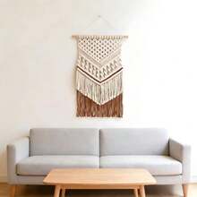 1件套手工编织挂毯，波西米亚风格墙面装饰挂毯，经典手工编织几何图案流苏背景墙，床头板挂毯 - 彩色 - 查看 5