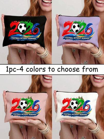 2026世界杯主题化妆包，印有“2026”图案，个性化设计，可重复使用，可收纳口红和化妆海绵，便携式化妆包，洗漱包，旅行收纳包，化妆包，护肤包，旅行必备，适合度假、夏季、返校、旅行等场合，女士旅行化妆包，新年、情人节礼物