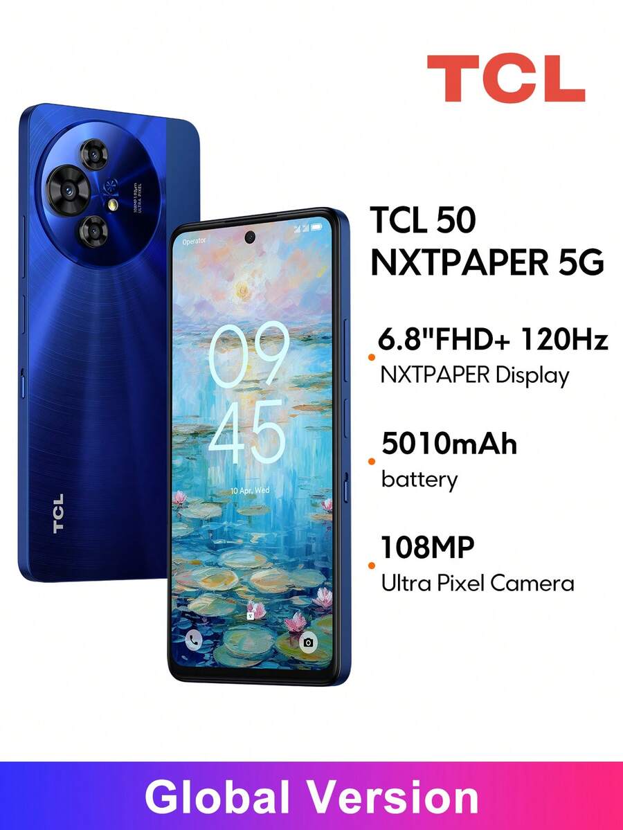 TCL 50 NXTPAPER 5G 智能手机全球版，6.8 英寸 FHD+ 120Hz NXTPAPER 显示屏，AI 智能提升效率，108MP 超像素三摄，5010mAh 电池，33W 快充，Max Ink 模式，护眼助手，夜间模式 - 午夜藍 - 查看 1