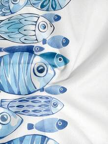 Men's Ocean Fish School Print Casual Short Sleeve Top - Multicolor - View 8