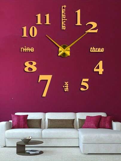 1 pièce Horloge murale créative dorée, style suspendu à la mode, horloge de décoration minimaliste pour la maison, équipée d'un mouvement à quartz silencieux, sans perçage requis, convient pour la chambre, la décoration de la maison, la décoration de la pièce, l'horloge murale, la décoration de dortoir, la rentrée scolaire