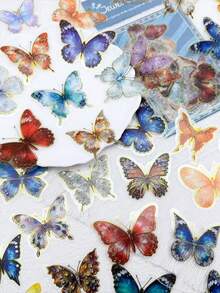50pcs Gem Butterfly Sticker Aesthetic Gilding PET Transparent Decals For Laptop Computer Scrapbook Diary Phone Case DIY Decorate Sticker Kids Toy - Multicolor - View 1