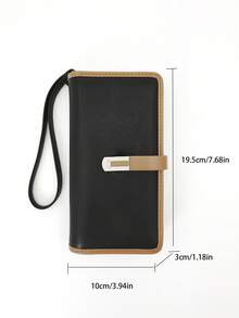 Ví cầm tay mini dành cho nữ, ví dài bằng da PU mềm mại, phối màu tinh tế với khóa cài, nhiều chức năng, dung tích lớn, đựng thẻ, ví đựng tiền xu có khóa kéo, nhẹ và thời trang cho nữ, ví cầm tay, ví phụ kiện cho giáo viên, ví cổ điển. - màu đen - Xem 6