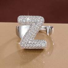 1pc English Letter Design Cubic Zirconia Inlaid Adjustable Open Ring For Women - Multicolor - View 33