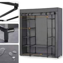 Reinforced Fabric Wardrobe, Large Capacity, Compartmentalized Storage Wardrobe, With Hanging Rods And Storage Compartments, Easy-To-Assemble Home Wardrobe, Reinforced Steel Frame, Portable Storage Wardrobe Suitable For Rental Apartments And Student Dormitories. - Grey - View 8