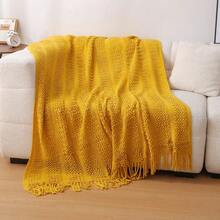 A Solid Color Particle Knitted Blanket, Nordic Style Acrylic Rectangular Office Nap Sofa Blanket Air Conditioning Blanket Knitted Small Blanket Shawl Cover Blanket Blanket Bed End Blanket - Khăn quàng cổ xoắn màu vàng - Xem 6