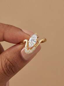 1枚925纯银奢华1克拉锆石马眼形戒指，适合女性日常佩戴，约会之夜礼物，精致珠宝礼品 - 鑽石馬眼戒指-1ct - 查看 6