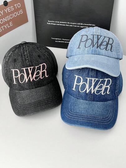 1顶男女通用 POWER 刺绣棒球帽，户外运动遮阳帽，水洗复古风格，可调节弯帽檐，适合日常佩戴