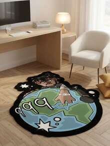 1pc Black People Earth Creative Art Design, Cartoon People Earth Pattern, Soft Comfortable Bedroom Carpet, Home Decor, Easy To Clean, Decorative Rug, Bedroom Decor, Small Rug, Carpet, Home Decor, Living Room Carpet, Living Room Small Rug, Bedroom Carpet, Living Room Home Decor, Outdoor Rug, Washable Carpet - Multicolor - View 8