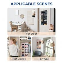 Hanging Jewelry Organizer, Dust Proof Sunglasses Storage Case Wall Mounted, Travel Dual Sided Glasses Case Multiple Pairs, Eyeglasses Holder With 32 Clear Slots & Metal Hook, Grey - 灰色 - 查看 8