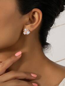 1 par de pendientes de lujo con incrustaciones de diamante de imitación hueco, versátil para uso diario y regalo de fiesta para niña, nuevo modelo 2026 - Pendientes de piedras preciosas - Ver 6