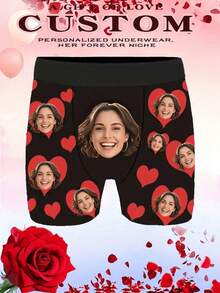Customized Face Print Briefs, Personalized Face Photo Boxer Briefs, Fun Face Printed Underwear, Valentine's Day/Anniversary/Wedding/Birthday Gift, Sexy Gag Gift For Dad/Husband/Boyfriend - Black - View 1