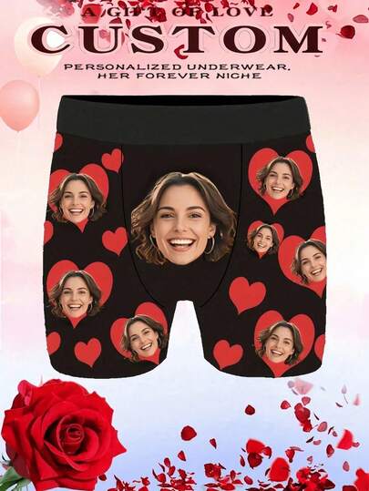 Customized Face Print Briefs, Personalized Face Photo Boxer Briefs, Fun Face Printed Underwear, Valentine's Day/Anniversary/Wedding/Birthday Gift, Sexy Gag Gift For Dad/Husband/Boyfriend
