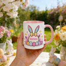 1pc, 11oz Customized Easter Bunny & Floral Text Ceramic Mug, Cute & Sweet, Suitable As Gift For Girlfriend, Valentine's Day, Best Friend, Mom, Family, Pink Or Black Mug, Father's Day, Birthday, Appreciation - All Black - View 13