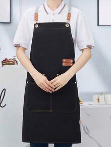1pc Canvas Waterproof Dining Apron With Pockets, Perfect For Coffee Bars, Restaurants, Milk Tea Shop Flower Shop Coffee Baker Waterproof Waist Overalls For Women - màu đen - Xem 10