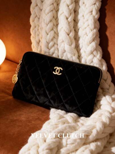 CHANEL 黑色菱形图案方形化妆包，金属标签，耐用多功能收纳袋，Y2K时尚女友生日礼物，户外化妆品收纳包，四季皆宜