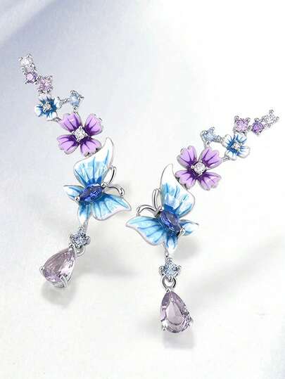 1 Pair Teen Pretty Cubic Zirconia Stud Earrings For Girls For Daily Decoration For Party Jewelry Birthday Gift