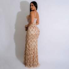 Sequins Party Long Dress Fashion Suspender Hip A-Line Dress Dress - 杏色 - 查看 4