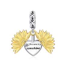 S925 Silver Plated Sunflower & Heart Shaped Pendant, Couples/Best Friends Matching, Romantic Daily Wear, Replaceable DIY Charm, Ideal Gift For Valentine's Day, Anniversary, Birthday - Mixed Colors - View 1
