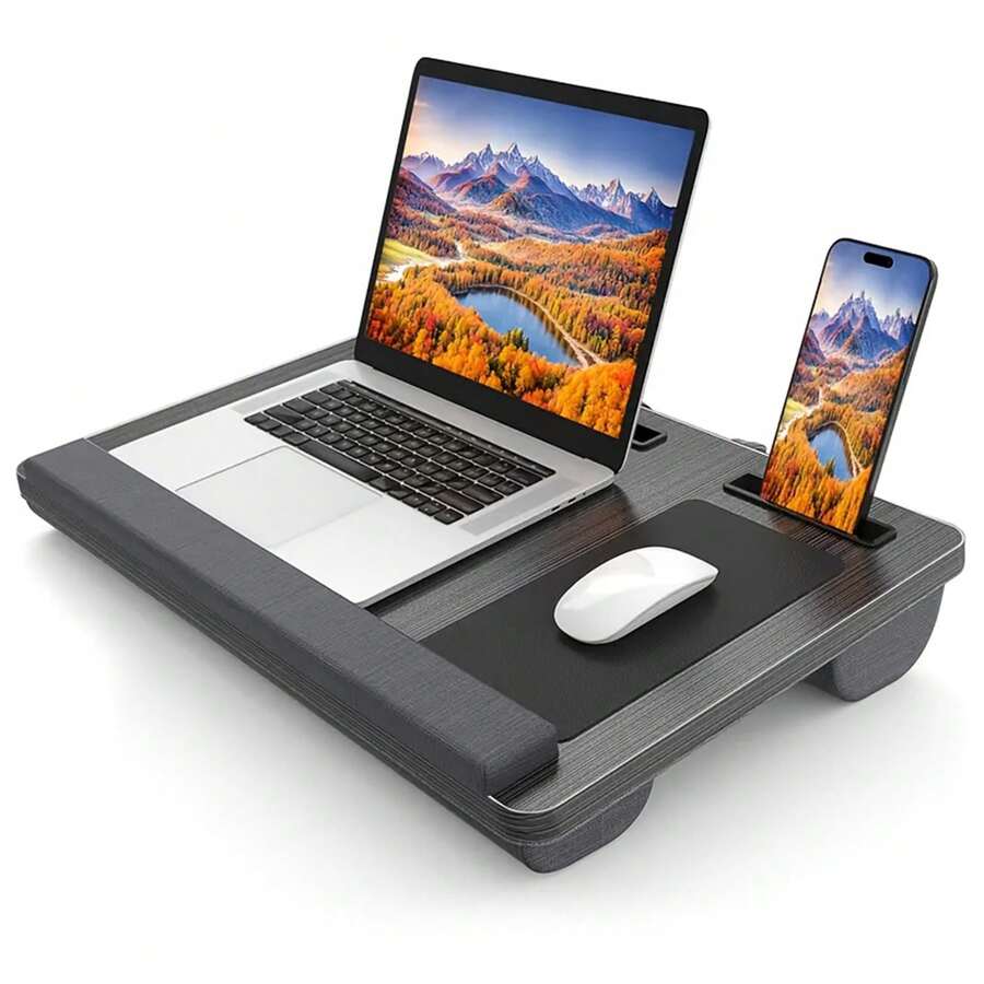 Portable Lap Laptop Desk - Sturdy Wrist Rest Mouse Pad Multi-Holder For 17" Laptop Tablet Phone - Black - View 1