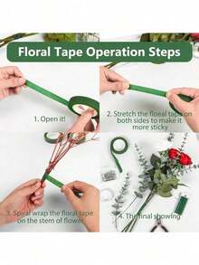 1 Roll Floral Stem Wrap Tape Green Floral Tape Diy Wedding Bouquet Stem Wrapping Packaging Material,Flower Shop Valentine's Day Mother's Day Father's Day Bouquet Wrapping Material,Adhesive Bouquet Tape For Bouquet Wrapping And Floral Arrangement Decoration, Wedding Supplies,Flower Ta - Green - View 3
