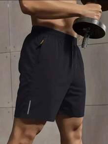 1pc Men's Summer Lightweight Casual Shorts, Fashion Sports Outdoor Running Shorts Unisex Design - Black - View 2