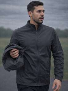 Men's Black Windbreaker Jacket With Removable Hood, Ideal For Gym Or Running - Xám - Xem 1