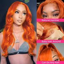 13x4 Lace Front Wigs Human Frontal Hair Pre Plucked 200% Density Body Wave HD Lace Front Wigs Human Blended Hair Transparent Frontal Glueless Wigs Brazilian Virgin Hair With Baby Hair For Women #350 Ginger Orange 28 Inch - S350 - View 5