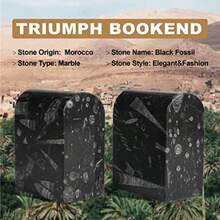 Koville - Sujetalibros de mármol de lujo para estantes extremos decorativos de piedra soportes de libros de mármol de 7 libras decoración de departamento para libros normales CD/videojuegos - Mármol negro-fósil negro - Ver 2