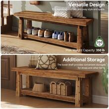 Tribesigns 55" Solid Wood Entryway Bench With Shoe Storage, Rustic Charred Wood Grain Foyer Bench With Open Shelf For Hallway, Mudroom, Bedroom, Easy Assembly, Brown - Light Brown - View 8