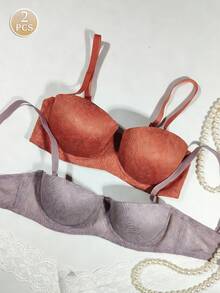 2件装女士休闲内衣，新款无缝舒适性感法式优雅钢圈文胸，露背薄杯提拉防下垂文胸 - 彩色 - 查看 8