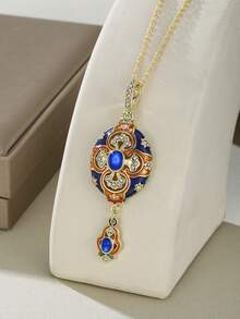 1 pieza Collar colgante de zirconia sintética esmaltada vintage - Estilo elegante de la corte, revestimiento de esmalte multicolor para bodas, fiestas y atuendos casuales, accesorio clásico atemporal - collar - Ver 6