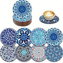 8件套独特杯垫套装，波斯土耳其摩洛哥曼陀罗图案印花木质杯垫，可用作汽车杯垫、茶杯垫、咖啡杯垫，适合家居、乔迁之喜、赠送父母和朋友、家居装饰、桌面装饰，可选1套、2套或3套。 - 彩色 - 查看 4