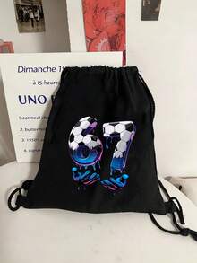 67 Letters Six Seven Print Women's Backpack - With 67 Number Design ,Neon Green And Turquoise Football Pattern With Drip Design, Suitable For Casual Of Fans And Players Backpack With Drawstring,Casual Foldable Shoulder Bag With Fixed Straps And Closure,Drawstring Gym Bags - Multicolor - View 5