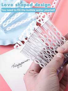 60支白色心形五孔泡泡棒，不含泡泡液，派对礼品，节日聚会用品，派对礼物，助兴道具，手动吹泡泡玩具，12/36/48/60支装 - 彩色 - 查看 7