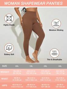 Plus Size Women High Waist Slimming Shaping Leggings, Compression Tight Pants - Brown - View 7
