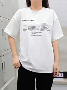 Women's Round Neck Short Sleeve T-Shirt, Summer New Letter Print, Fashion Casual Versatile Loose Top - White - View 2
