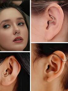 1pc Minimalist 316L Stainless Steel D-Shape Nose Ring Earring, Unisex Body Piercing Jewelry Clip Closure, Suitable For Daily Wear - Multicolor - View 11