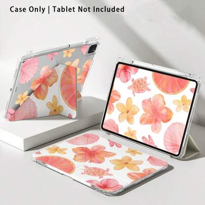 Flower 1pc Floral Pattern Acrylic Crystal Tablet Protective Case With Stand, Compatible With Samsung, Honor, Apple And Other Brands, Foldable Anti-Bending, Silicone Reinforced Corners, Auto Wake/Sleep, Built-In Pen Slot, Multi-Angle Foldable Stand - Perfect Daily Protection, Ideal Gift
