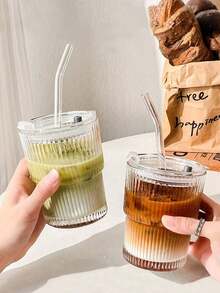 1 cană de apă portabilă din sticlă cu dungi (400 ml/600 ml) - cu pai și capac, căni de cafea și suc de înaltă calitate, recipient multifuncțional pentru băuturi, perfectă pentru acasă, birou, călătorii, exterior, bar, plajă, diverse întâlniri, potrivită pentru cafea, ceai, whisky, lapte, băuturi Ice Town American și Latte, căni de băut, sticle de apă, căni, căni de apă pentru acasă și birou, cadouri pentru femei, cadouri pentru bărbați, cadouri pentru familie. - Multicolor - Vizualizare 3