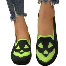 Giày bệt nữ họa tiết bí ngô Halloween 2025, giày lười thoáng khí, đế mềm chống trượt thoải mái, giày đi bộ thường ngày, màu xanh neon tương phản, giày thời trang phù hợp cho đi lại hàng ngày, dự tiệc Halloween, đi trong nhà và ngoài trời. - Nhiều màu - Xem 3