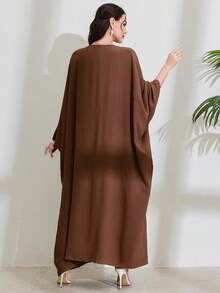 Women's Modest Hidden Adjustable Belt Oversized Abaya Muslim Dress Prayer Robes Kaftans - Coffee - View 6