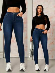 Women'S Plus Size High Stretch Flare Jeans - Featuring A High Waist, Suitable For Machine Washing, All-Season Denim Trousers, Bootcut Jeans, Classic Blue Flared Trousers For Women, Women's High Elastic Straight-Leg Jeans- Comfortable And Fashionable Slant Pocket Jeans, Casual Jeans, Suitable For Casual Outfits - 藍色 - 查看 10