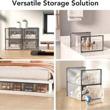 6/24Pcs Large Shoe Organizers Storage Boxes For Closet, Clear Plastic Stackable Storage Bins With Lids, Under Bed Shoe Containers For Entryway, Drop Front, Fit Up To Women's Size 10 - 混合色 - 查看 4