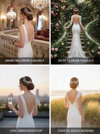 قطعة واحدة من اكسسوار شعر العروس مع مشطين مزدوجين - زهرة ذهبية مطفأة أنيقة وورقة كريستال ماركيز، تاج رأس زفاف ناعم مناسب للعروس والوصيفات