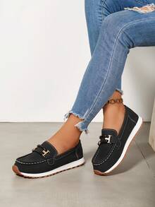 Giày lười nữ đế dày mũi tròn, thoải mái, gót thấp, nhẹ, khóa kim loại, kiểu dáng thường ngày, hàng mới về mùa xuân/thu. - màu đen - Xem 5