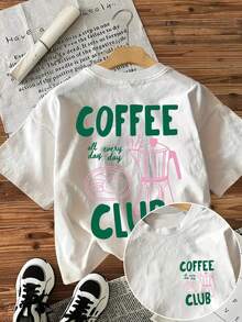 [Front And Back Double-Sided Print] Fresh Style Coffee Pot Text Coffee All Day Every Day Printed Short-Sleeved Crew Neck T-Shirt - White - View 1