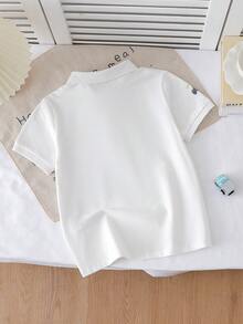 Camisa polo de manga corta para niños, estilo minimalista para el verano - Blanco - Ver 2